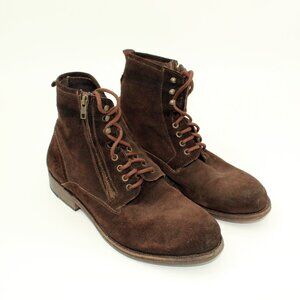 Men's Dark Brown Suede Leather Lace-Up Boots, Size 12